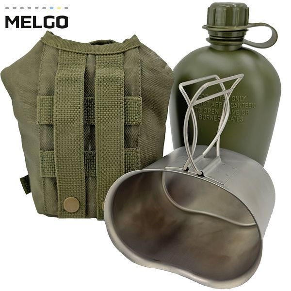 Комплект 3 в 1 (фляга пластикова, кухоль нержавіючий, чохол) MELGO MG_3pcs_FLG_POLY_OLIVE фото