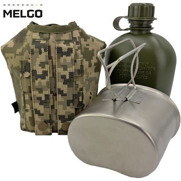 Комплект 3 в 1 (фляга пластикова, кухоль нержавіючий, чохол) MELGO MG_3pcs_FLG_CORD_MM14 фото