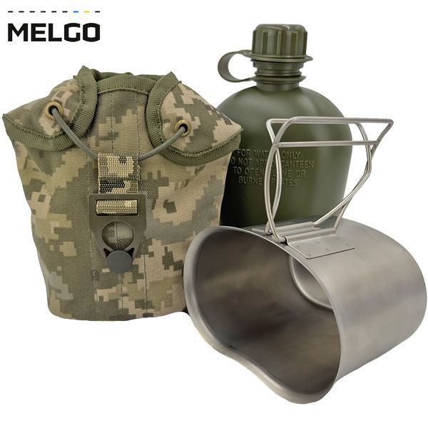 Комплект 3 в 1 (фляга пластикова, кухоль нержавіючий, чохол) MELGO MG_3pcs_FLG_CORD_MM14 фото